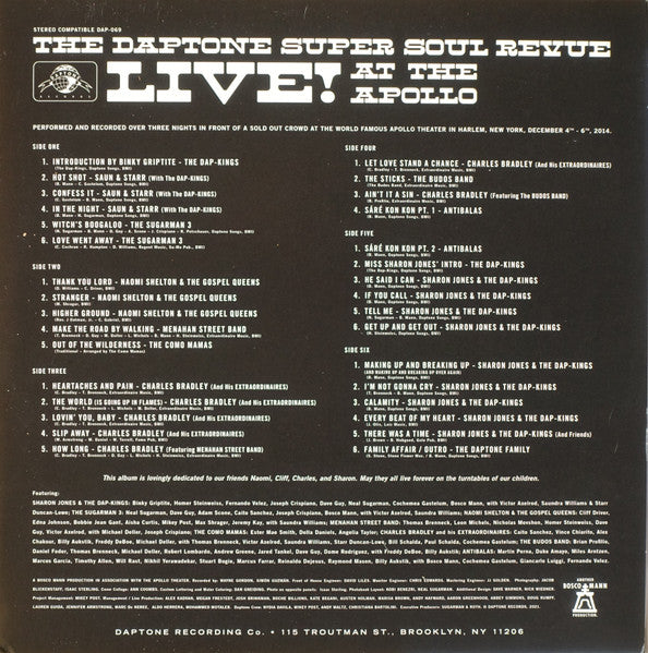 Image of Back Cover of 2444181S: 3xLP - VARIOUS, The Daptone Super Soul Revue Live! At The Apollo (Daptone Records; DAP-069, US 2021, Triple Gatefold, Booklet, With Obi)   VG+/EX