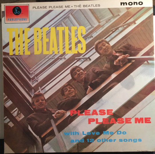 Image of Front Cover of LP - G+/F - THE BEATLES, Please Please Me (Parlophone Black & Grey Labels; PMC 1202, Europe 1988 Reissue, Mono), Lots of surface marks, Split at sleeve spine. ,  - 3816102C