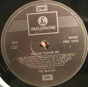 Image of Label Cover of LP - G+/F - THE BEATLES, Please Please Me (Parlophone Black & Grey Labels; PMC 1202, Europe 1988 Reissue, Mono), Lots of surface marks, Split at sleeve spine. ,  - 3816102C