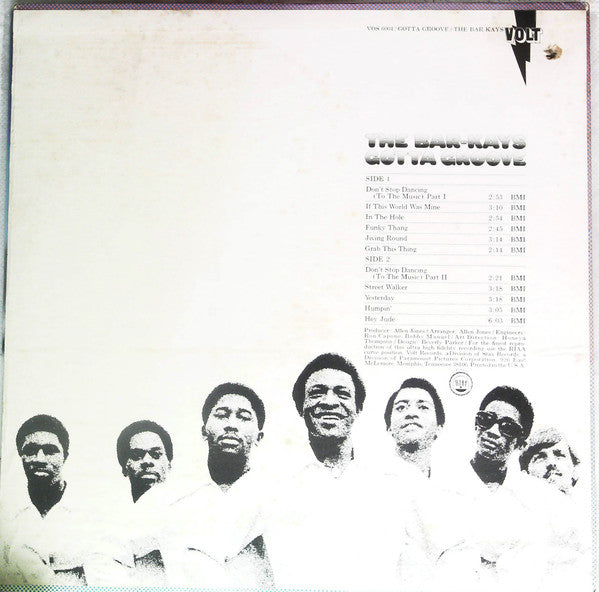 Image of Back Cover of 2424197E: LP - BAR-KAYS, Gotta Groove (Volt; VOS-6004, US 1969, Picture Sleeve, Terre Haute Pressing) Split Top Seam. Lots of surface marks but plays OK. Not OG inner.  G/G+