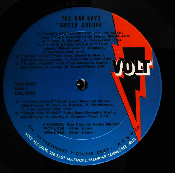 Image of Label Cover of 2424197E: LP - BAR-KAYS, Gotta Groove (Volt; VOS-6004, US 1969, Picture Sleeve, Terre Haute Pressing) Split Top Seam. Lots of surface marks but plays OK. Not OG inner.  G/G+