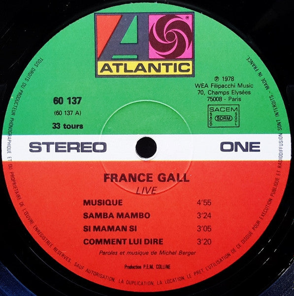 Image of Label Cover of 2424182E: 2xLP - FRANCE GALL, France Gall Live (Atlantic; 60137, France 1978, Poster)   VG/VG+