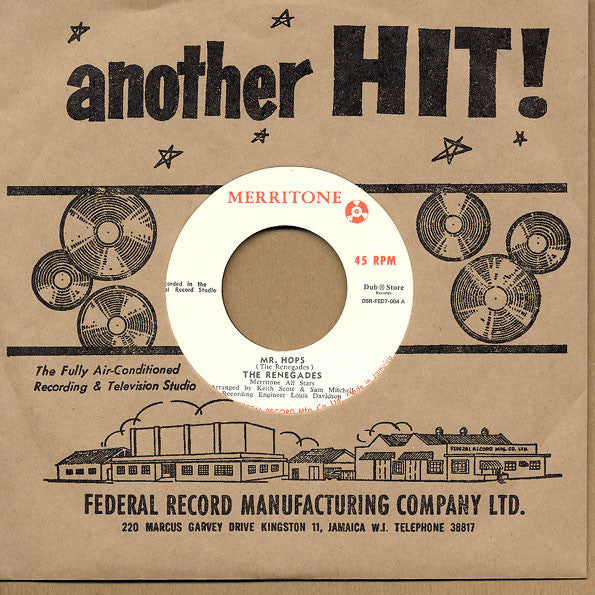 Image of Front Cover of 7" - EX/EX - THE RENEGADES / OSWALD SEWELL, Mr. Hops / Oh My Love (Merritone; DSR-FED7-004, Japan 2011 Reissue, Company Sleeve), ,  - 3626203E