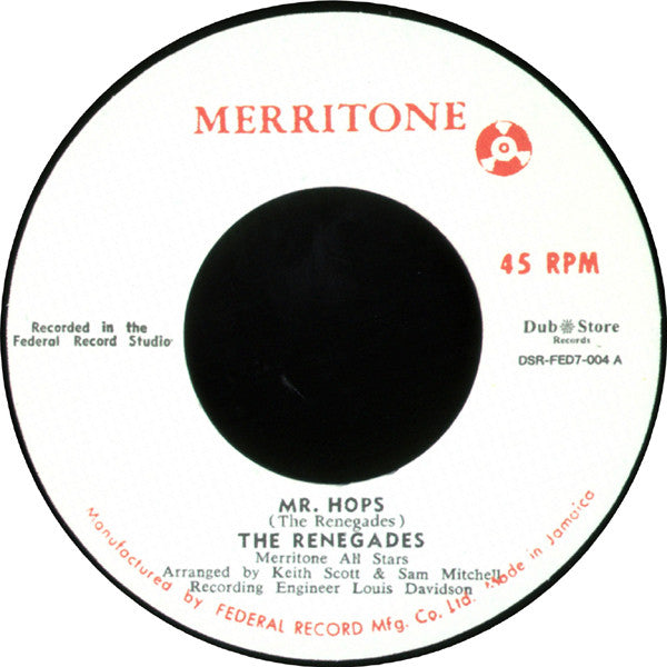 Image of Label Cover of 7" - EX/EX - THE RENEGADES / OSWALD SEWELL, Mr. Hops / Oh My Love (Merritone; DSR-FED7-004, Japan 2011 Reissue, Company Sleeve), ,  - 3626203E