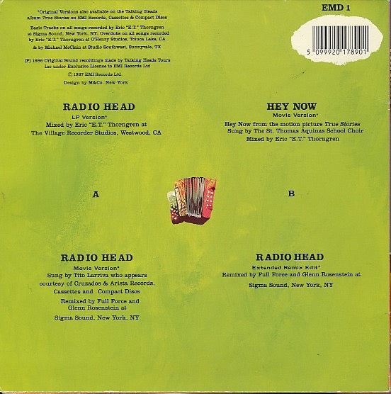 Image of Back Cover of 2414285C: 2x7" - TALKING HEADS, Radio Head / Hey Now (EMI; EMD 1, UK 1987, Gatefold, 2 Black Inners) Press flaw, plays through.  VG/VG