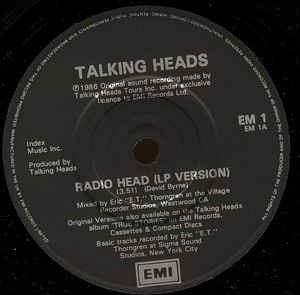 Image of Label Cover of 2414285C: 2x7" - TALKING HEADS, Radio Head / Hey Now (EMI; EMD 1, UK 1987, Gatefold, 2 Black Inners) Press flaw, plays through.  VG/VG