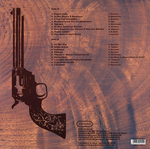 Image of Back Cover of 2424237E: LP - VARIOUS ARTISTS, More Delicious Spaghetti Western (Dagored ; Red 115-1, Italy 2000, Gatefold, Stapled In Booklet, 180 Gram Vinyl) Strong VG  VG+/VG