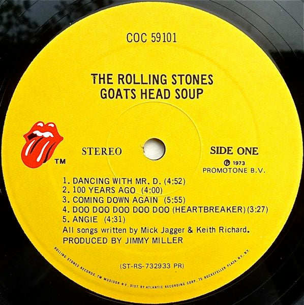 Image of Label Cover of 2444331S: LP - THE ROLLING STONES, Goats Head Soup (Rolling Stones Records; COC 59101, US 1973, Gatefold, Inner & Insert, Presswell Pressing) Very light edge wear on sleeve but overall sturdy and clean. Inner and insert are in rare top form. Strong copy.  VG+/VG+