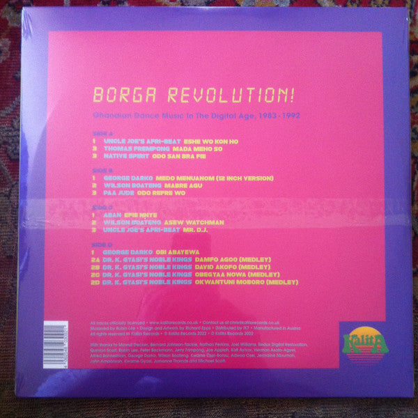 Image of Back Cover of 2xLP - VG+/VG+ - VARIOUS, Borga Revolution! (Ghanaian Dance Music In The Digital Age, 1983-1992) (Volume 1) (Kalita Records; KALITA LP009, UK 2022, Gatefold, Booklet), ,  - 3346227S
