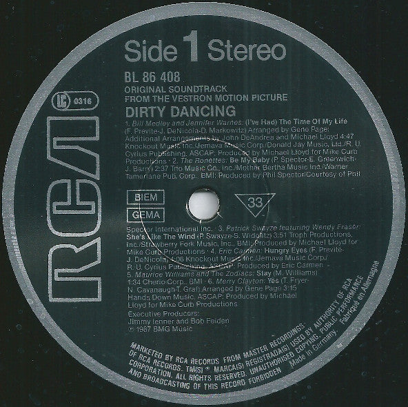 Image of Label Cover of LP - VG/VG - VARIOUS, Dirty Dancing (Original Soundtrack From The Vestron Motion Picture) (RCA; BL 86 408, UK 1988 Reissue, Inner), Hype stickered sleeve.,  - 4016068C