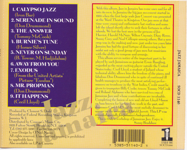 Image of Label Cover of 2434073E: CD - THE WORKSHOP, Jazz Jamaica (Studio One; SOCD 1140, Jamaica 1994)   EX/VG+