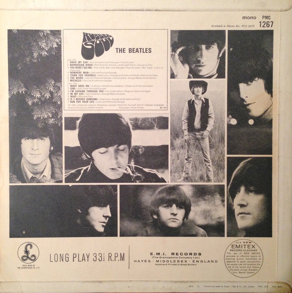 Image of Back Cover of 2424389E: LP - THE BEATLES, Rubber Soul (Parlophone; PMC 1267, Denmark 1965, Mono, EJ Day sleeve. Loud cut)   VG+/G+