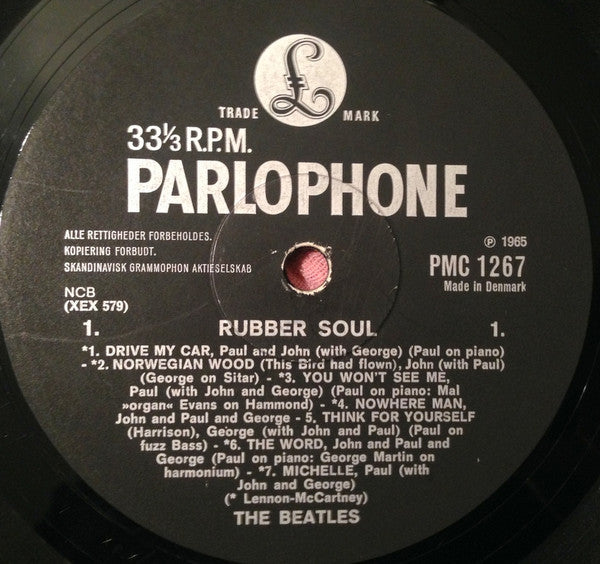 Image of Label Cover of 2424389E: LP - THE BEATLES, Rubber Soul (Parlophone; PMC 1267, Denmark 1965, Mono, EJ Day sleeve. Loud cut)   VG+/G+