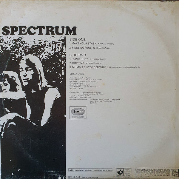 Image of Back Cover of 2424401E: LP - SPECTRUM, Spectrum Part One (Harvest; SHVL 601, Australia 1971)   VG/VG