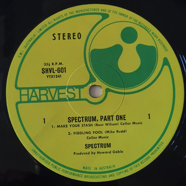 Image of Label Cover of 2424401E: LP - SPECTRUM, Spectrum Part One (Harvest; SHVL 601, Australia 1971)   VG/VG