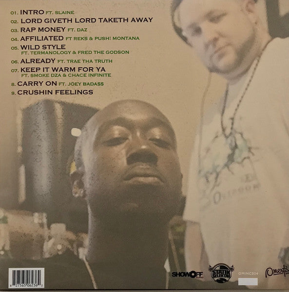 Image of Back Cover of LP - VG+/VG - STATIK SELEKTAH & FREDDIE GIBBS, Lord Giveth, Lord Taketh Away (Omerta Inc; OMINC024, ShowOff Records    none, ESGN    none, US 2018 Reissue, Picture Sleeve), Still in stickered shrink wrap. Disc is a strong VG, light hairlines only.,  - 2726271E