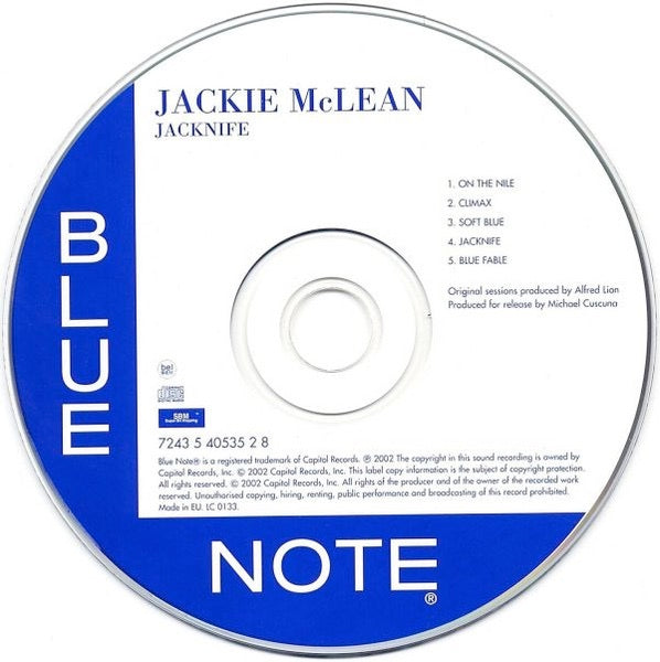 Image of Label of 3514156C: CD - JACKIE MCLEAN, Jacknife (Blue Note; 7243 5 40535 2 8, Europe 2002 Reissue, Jewel Case)   VG+/VG