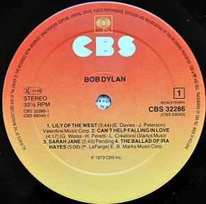 Image of Label Cover of 2544007S: LP - BOB DYLAN, Dylan (CBS; CBS 32286, Europe 1975 Reissue, Orange Sunburst Labels) Light marks, small sticker tear at bottom of cover, edge wear to spine  VG/VG