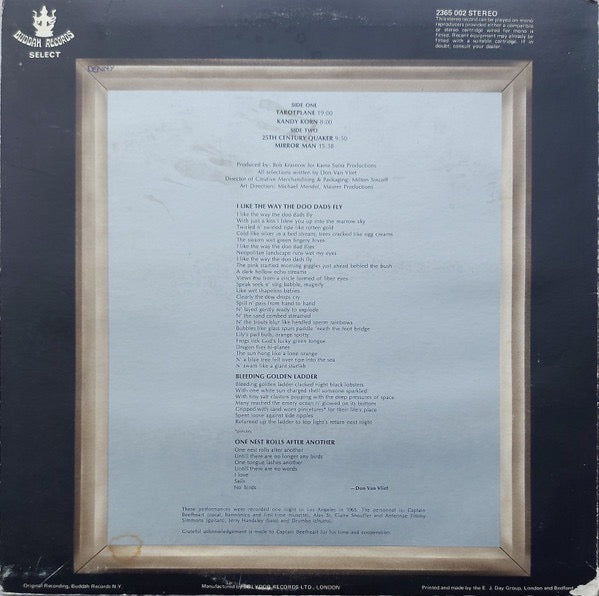 Image of Back Cover of 2514198C: LP - CAPTAIN BEEFHEART & HIS MAGIC BAND, Mirror Man (Buddah Records; 2365 002, UK 1971, Die Cut Gatefold Sleeve, Stereo)   VG/VG+