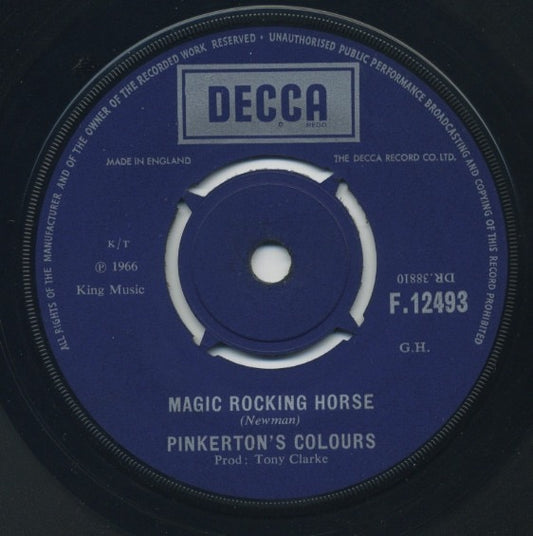 Image of Front Cover of 2514162C: 7" - PINKERTON'S COLOURS, Magic Rocking Horse (Decca Blue Boxed; F.12493, UK 1966, Company Sleeve) Date stamped and cat. no. written on sleeve.  VG/VG+