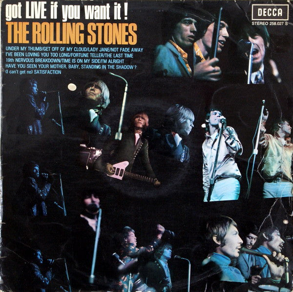 Image of Front Cover of 2544119S: LP - THE ROLLING STONES, Got Live If You Want It! (Decca; 258.027 S, France 1967 Reissue, Laminated Front Flipback Sleeve) Hairlines and scuffs, creasing and ringwear, part of top edge taped  VG/G+