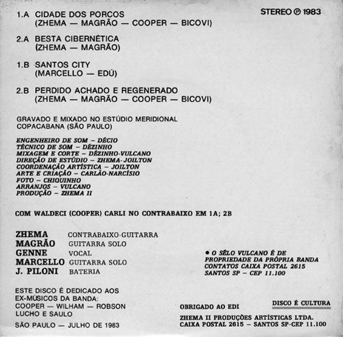 Image of Back Cover of 2554118S: 7" - VULCANO, Om Pushne Namah (; ZHCD-0001, Brazil 1983, Picture Sleeve) Light Age Marks To White Sleeve   VG/VG+