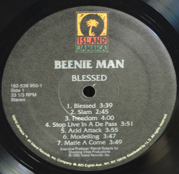 Image of Label Cover of 2514459C: LP - BEENIE MAN, Blessed (Island Jamaica; 162-539 950-1, US 1995)   VG/VG+