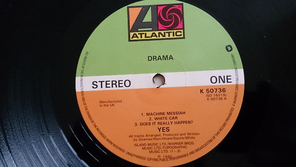 Image of Label Cover of 2544261S: LP - YES, Drama (Atlantic; K 50736, UK 1980, Gatefold, Insert)   VG/VG+