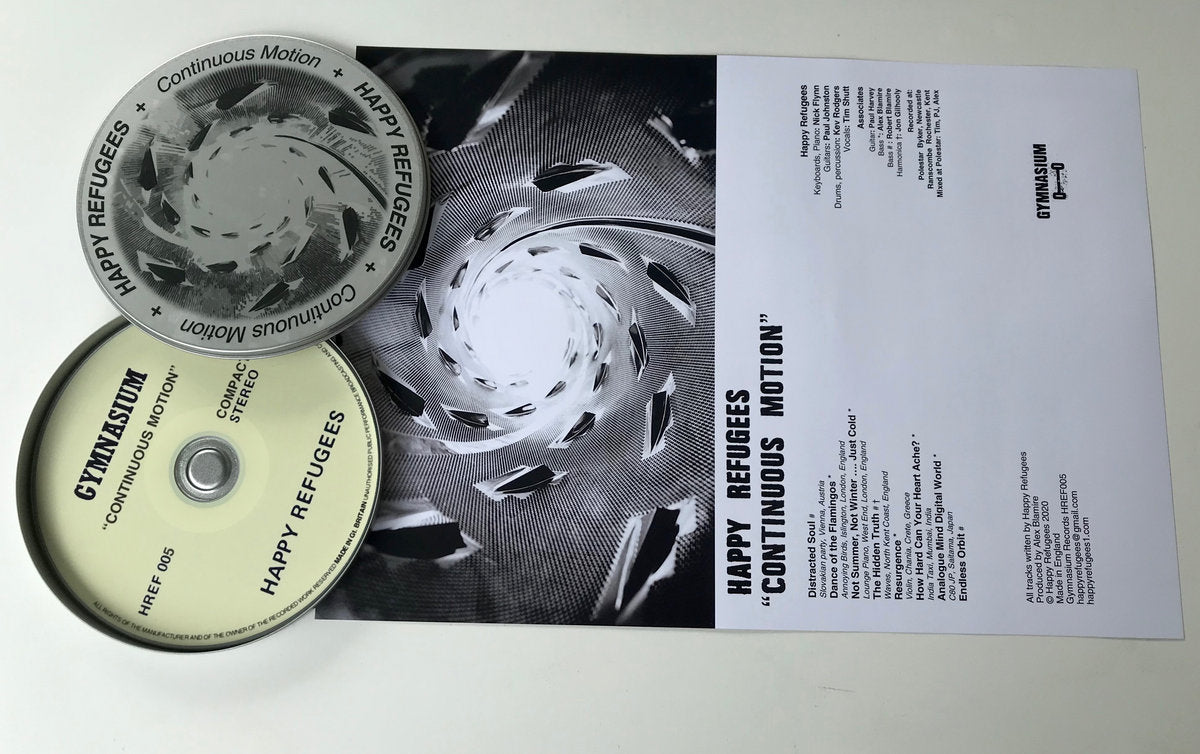 Image of Label Cover of 2534104E: CD - HAPPY REFUGEES, Continuous Motion (Gymnasium Records; HREF005, UK 2020, Circular Tin Case, Booklet)   VG+/VG+