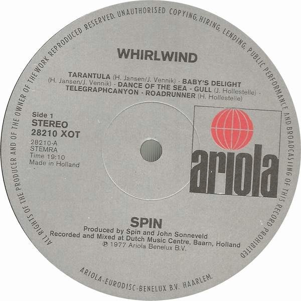 Image of Label Cover of 2514510C: LP - SPIN, Whirlwind (Ariola; 28 210 XOT, Netherlands 1977) Hairline marks, Edge wear, Light ring wear  VG/VG