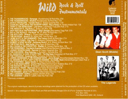 Image of Back Cover of 2554096S: CD - VARIOUS, Wild Rock & Roll Instrumentals (Collector Records; CLCD 4418, Netherlands , Jewel Case)   VG+/VG+