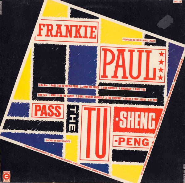 Image of Back Cover of LP - VG/VG+ - FRANKIE PAUL, Pass The Tu-Sheng-Peng (Greensleeves Records; GREL 75, UK 1984), Light creasing & small tear on sleeve. Ringwear,  - 1546108S