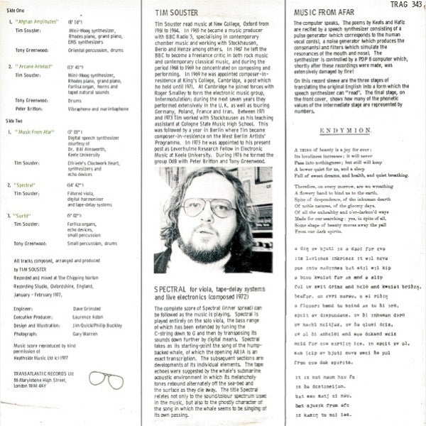 Image of Back Cover of 4844496S: LP - TIM SOUSTER, Swit Drimz (Transatlantic Records; TRAG 343, UK 1977, Gatefold) Old price stickers on sleeve, back sleeve is split and torn at top.   G+/VG+