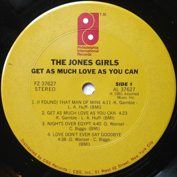 Image of Label Cover of LP - VG/G+ - THE JONES GIRLS, Get As Much Love As You Can (Philadelphia International Records; FZ 37627, US 1981, Inner), Light, superficial marks to disc. Light edge wear to sleeve.,  - 2616149C