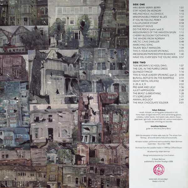 Image of Back Cover of 2624027E: LP - ADAM BOHMAN, Bunhill Row (Paradigm Discs; PD 19, UK 2006)   VG/VG