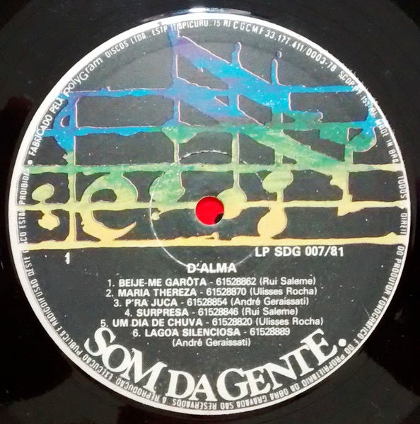 Image of Label Cover of 2614117C: LP - D'ALMA, D'Alma (Som Da Gente; LP SDG 007/81, Brazil Reissue)   VG/VG