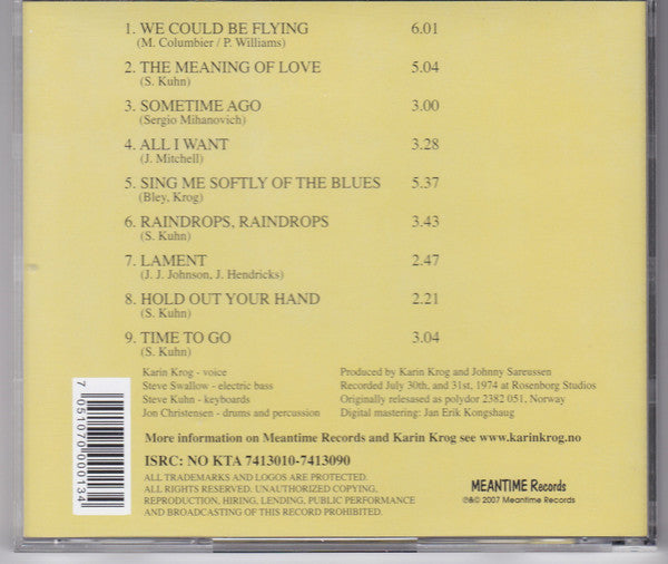 Image of Back Cover of 2634031E: CD - KARIN KROG, We Could Be Flying (Meantime Records; MR13, Norway 2007)   VG+/VG+