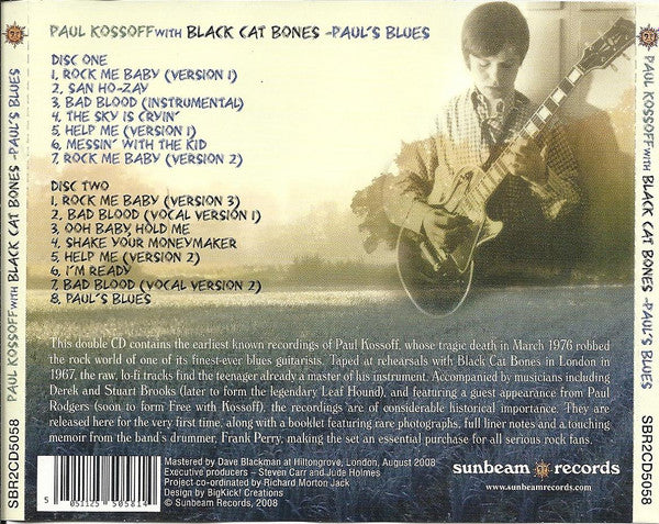 Image of Back Cover of 0316204C: 2xCD - PAUL KOSSOFF WITH BLACK CAT BONES, Paul's Blues (Sunbeam Records; SBR2CD5058, UK 2008)   VG+/VG+