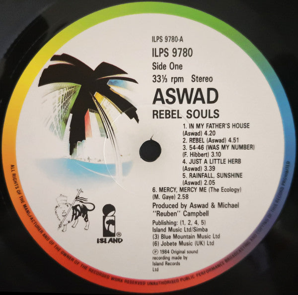 Image of Label Cover of 2644103S: LP - ASWAD, Rebel Souls (Island Records; ILPS 9780, UK 1984)   VG+/VG+