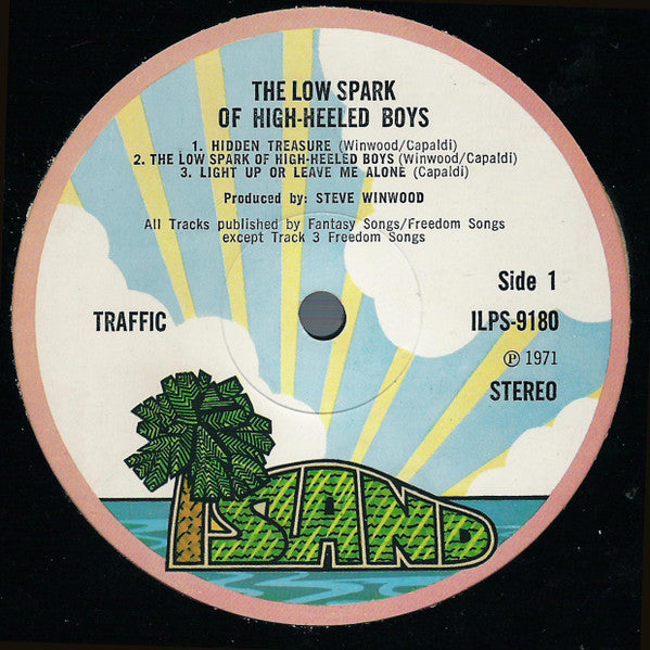 Image of Label Cover of 2644131S: LP - TRAFFIC, The Low Spark Of High Heeled Boys (Island Pink Rim; ILPS 9180, UK 1971, Die Cut Sleeve, Inner, Album title written on two lines at top of label) Hairlines and scuffs, seam split on bottom edge of inner  VG/VG