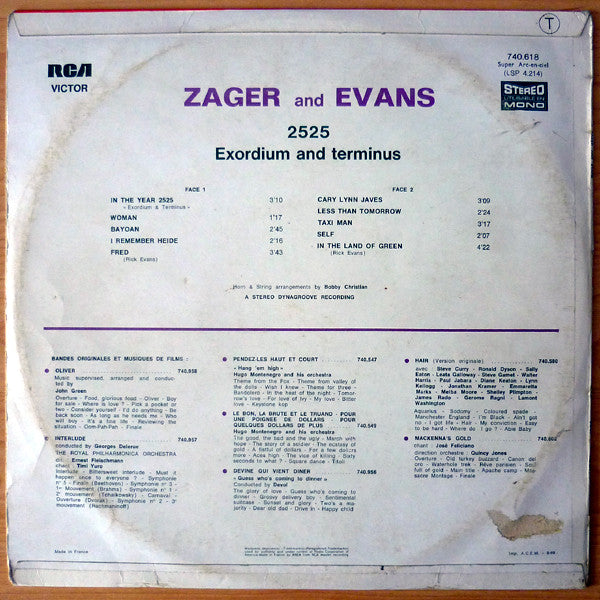 Image of Back Cover of 2624162E: LP - ZAGER & EVANS, 2525 (Exordium & Terminus) (RCA Victor; 740.618, France 1969)   VG/VG