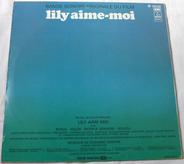 Image of Back Cover of 2624195E: LP - EDGARDO CANT N, Lily, Aime-Moi - Bande Sonore Originale Du Film (Path  Marconi EMI; 2C064-13052, France 1975) Corner Bumps  VG/VG+