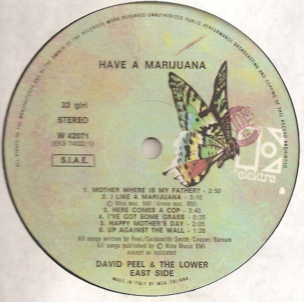 Image of Label Cover of 2644151S: LP - DAVID PEEL & THE LOWER EAST SIDE, Have A Marijuana (Elektra; W 42071, Italy 1970s Reissue) Cut-out (Notched) corner.   VG/VG+