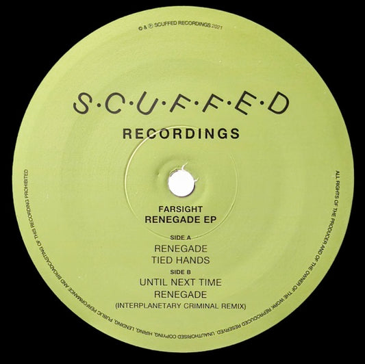 Image of Front Cover of 2614304C: 12" EP - FARSIGHT, Renegade EP (Scuffed Recordings; SCUFFWAX005, UK 2021)   /VG+