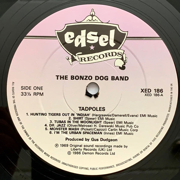 Image of Label Cover of 2644218S: LP - BONZO DOG BAND, Tadpoles (Edsel Records; XED 186, UK 1986 Reissue, Die Cut Sleeve, Inner)   VG+/VG+