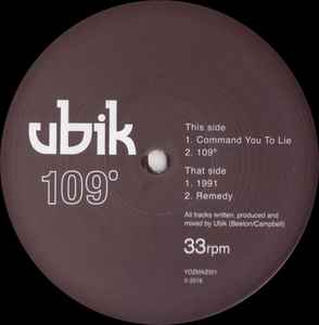 Image of Label Cover of 2644323S: 12" - UBIK, 109  (YozMaz; YOZMAZ001, UK 2018) one or two marks - v. minor. no picture sleeve - plain black sleeve. 2018 reissue  /VG+