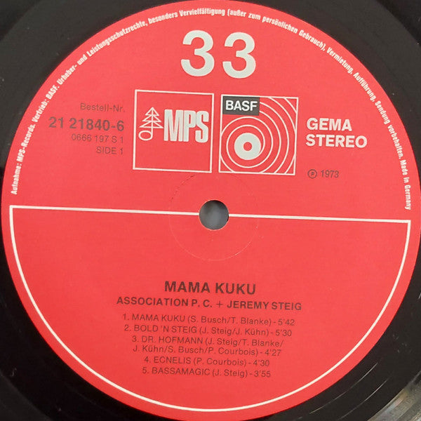 Image of Label Cover of 2624406E: LP - ASSOCIATION P.C. + JEREMY STEIG, Mama Kuku (MPS Records; 21 21840-6, Germany 1974, Laminated Sleeve) Edge Wear  VG/VG+