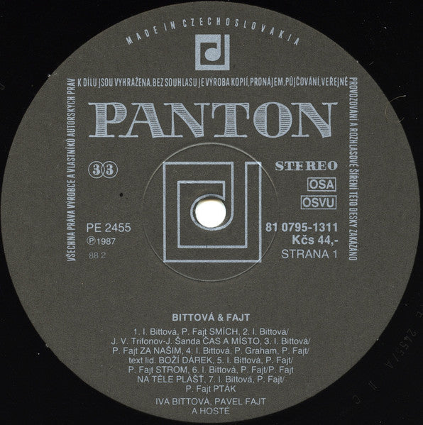 Image of Label Cover of 2714074C: LP - BITTOV  & FAJT, Bittov  & Fajt (Panton; 81 0795-1311, Czechoslovakia 1988, Picture sleeve) Ringwear on sleeve. Light evidence of previous price sticker on back of cover.  VG/VG+