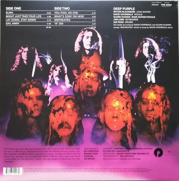 Image of Back Cover of 2714061C: LP - DEEP PURPLE, Burn (Purple Records; TPS 3505, Europe 2018 Reissue, Purple Vinyl)   VG+/VG+