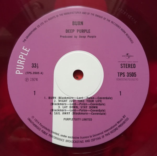 Image of Label Cover of 2714061C: LP - DEEP PURPLE, Burn (Purple Records; TPS 3505, Europe 2018 Reissue, Purple Vinyl)   VG+/VG+